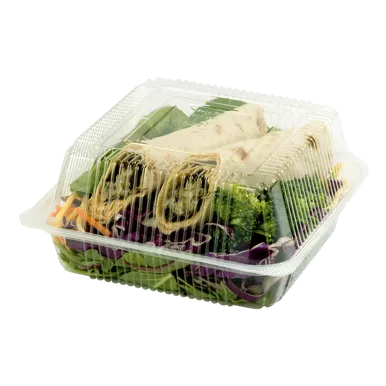 7x7x3" (24 oz) Hinged Clamshell, Clear PLA