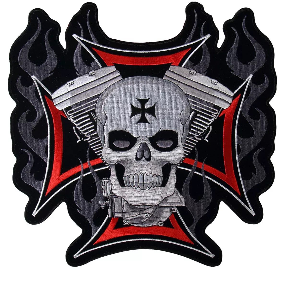 Hot Leathers PPA1837Cross, Motor and Skull Embroidered 11" x 11" Patch