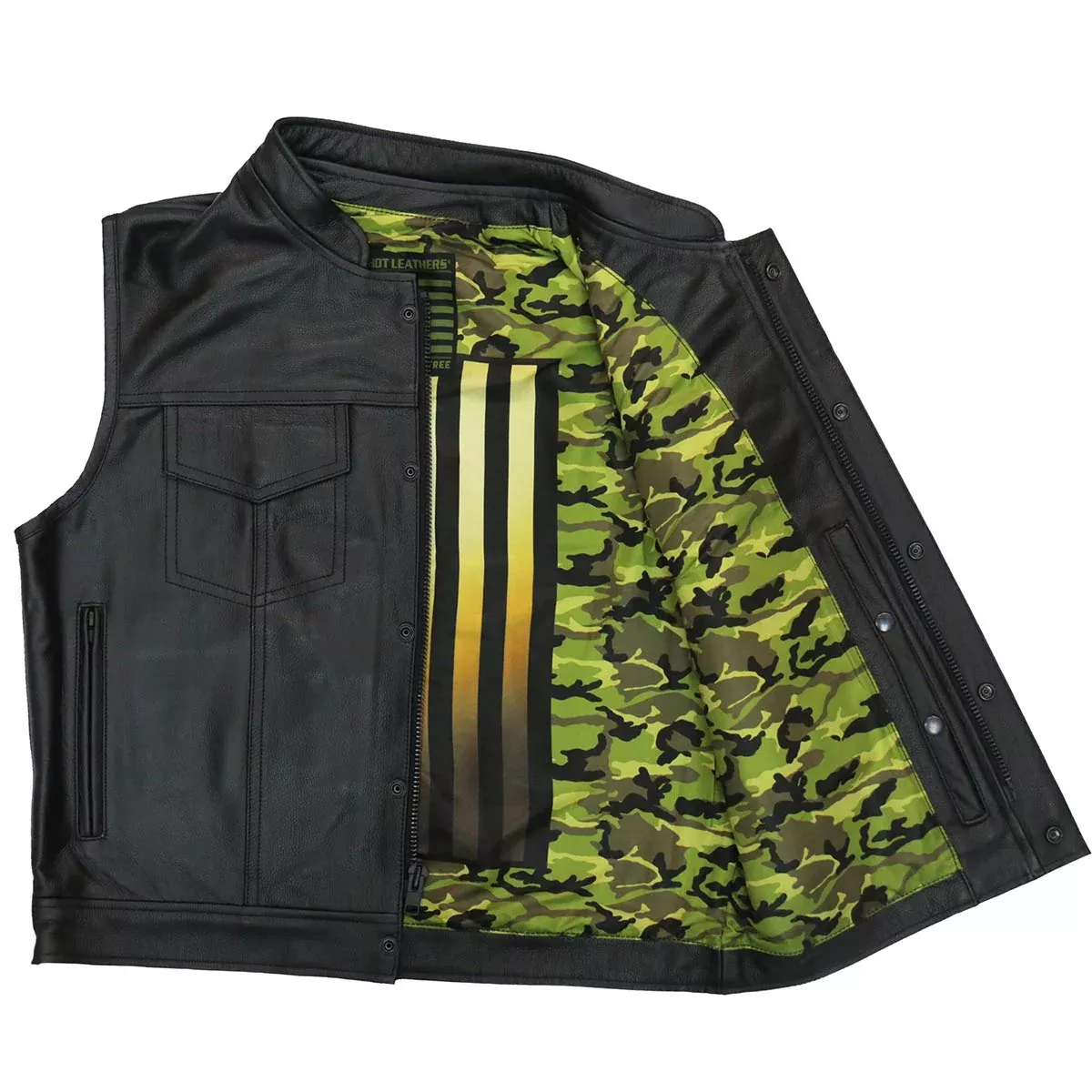 Hot Leathers VSM1058 Men's Black Camo Flag Conceal and Carry Leather Vest