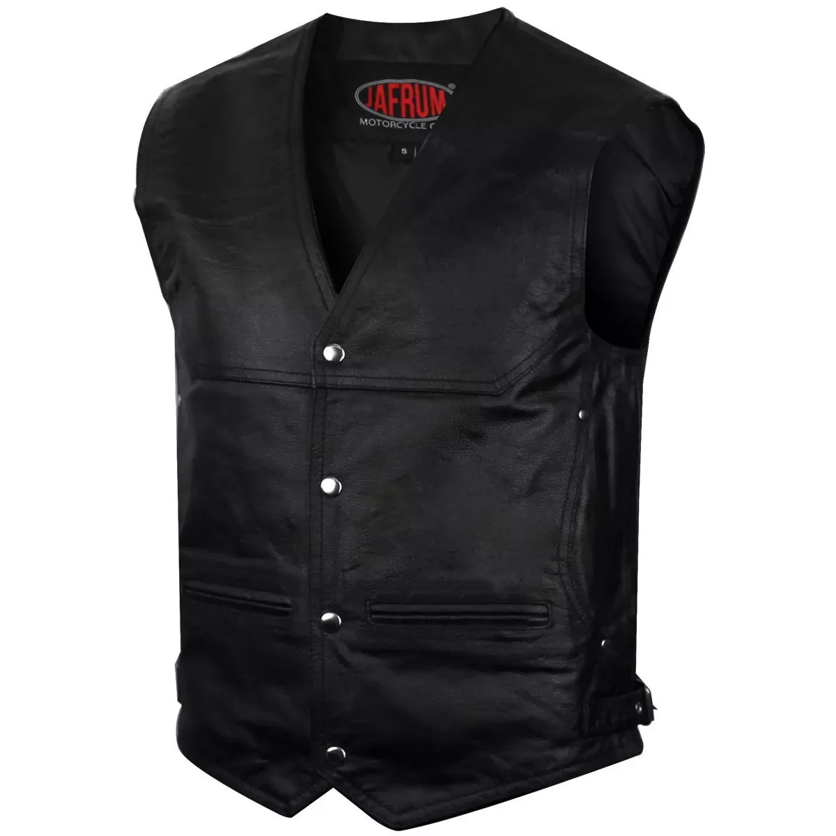 Jafrum Mens Black Deep Pocket Leather Motorcycle Biker Vest