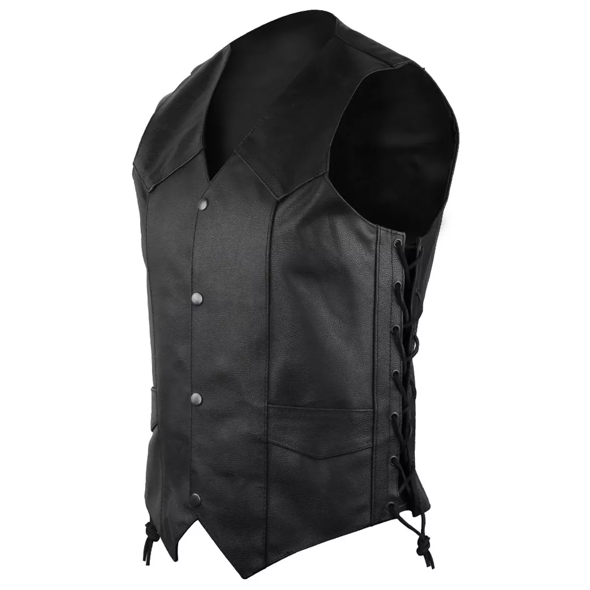 Jafrum MV113 Mens Black Embossed Skull and Bones Motorcycle Leather Vest