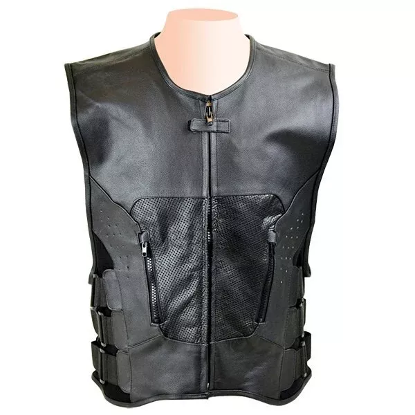 Jafrum SWAT Team Bulletproof Style Perforated Motorcycle Leather Vest