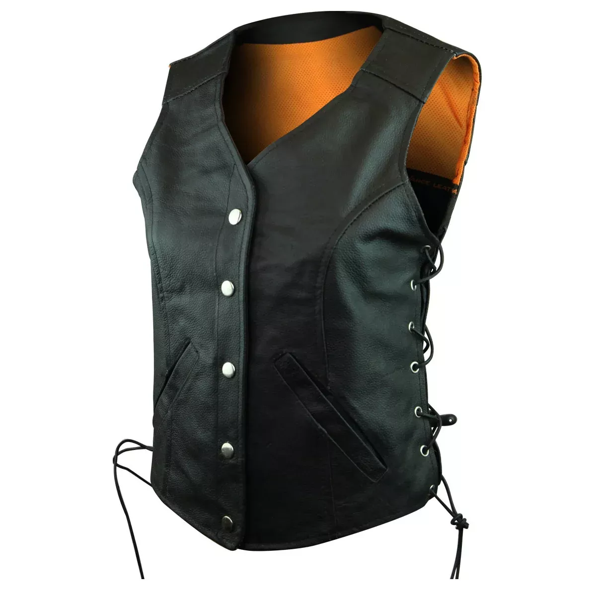 Jafrum Women's Five Snap Side Laced Leather Vest