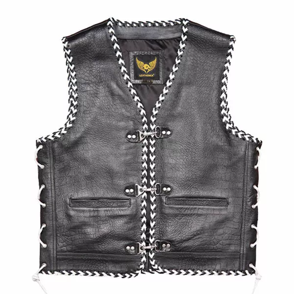 Leatherick Braided Leather Vest With Laces