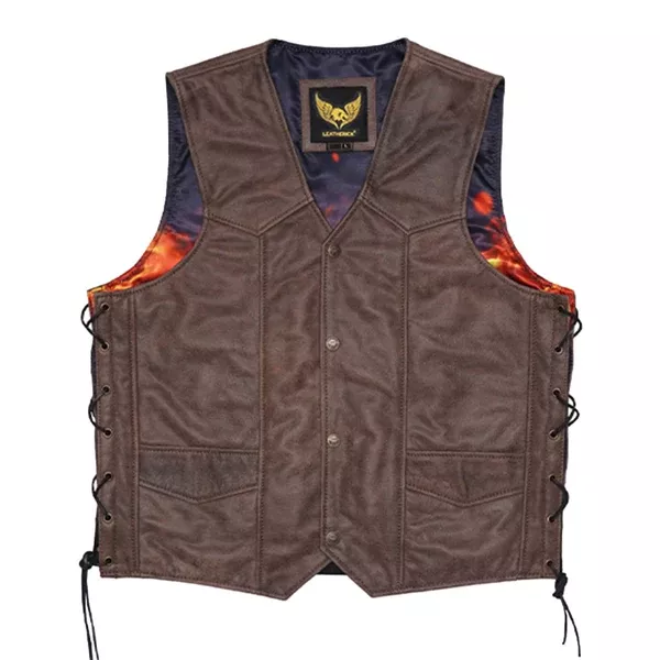 Leatherick Classic biker Leather Vest With Laces