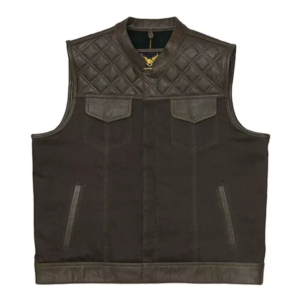 Leatherick Collared Diamond Stitch Leather Vest