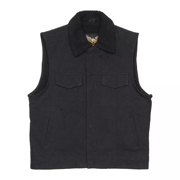 Leatherick Fur Collar Black Denim Motorcycle Vest