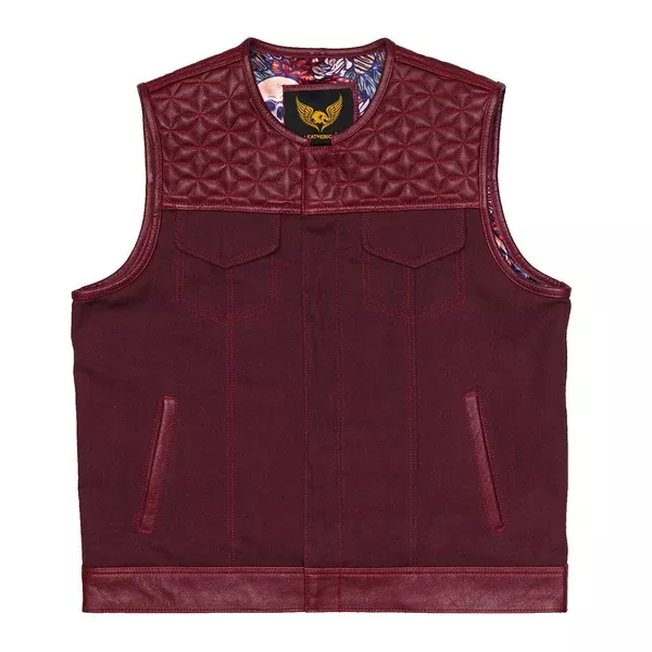 Leatherick Hexa-diamond stitch collarless biker vest