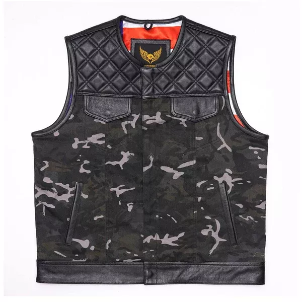 Leatherick Men's Diamond Stitch Camouflage Biker Vest
