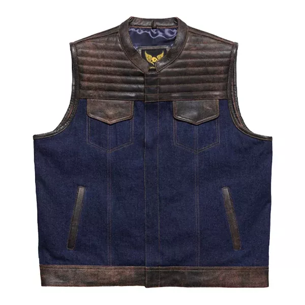 Leatherick Tuck n Roll Denim Biker Vest