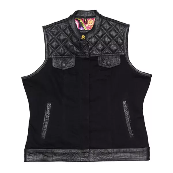 Leatherick Women Diamond Stitch Motorcycle Waistcoat