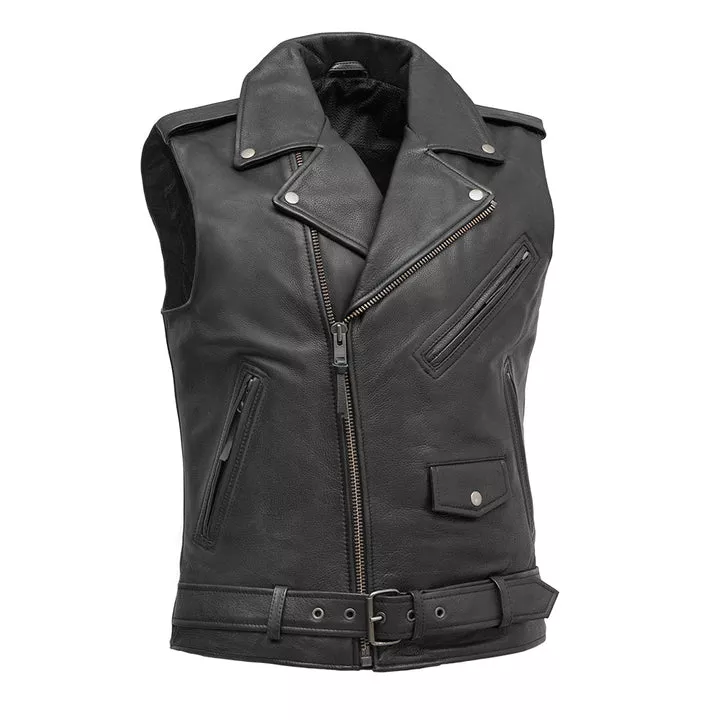 Men’s Classic Biker Style Leather Vest with Belt