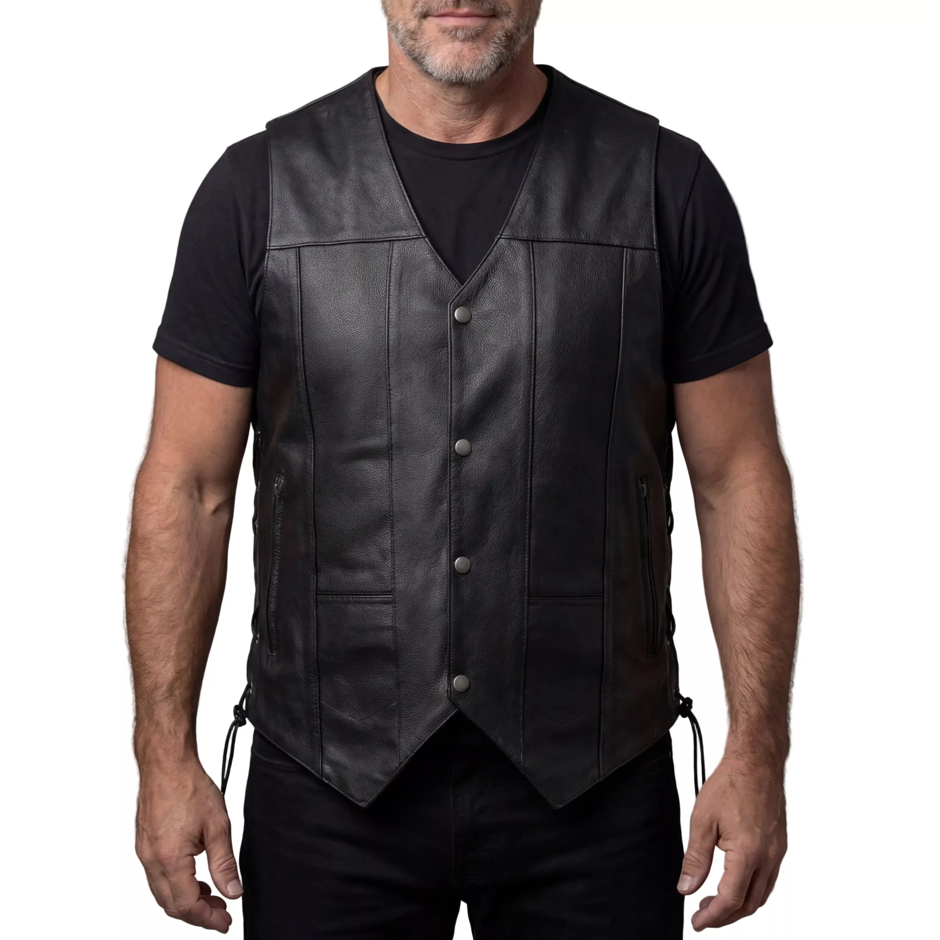 Vance Men's Black Premium Cowhide Ten Pocket Leather Vest